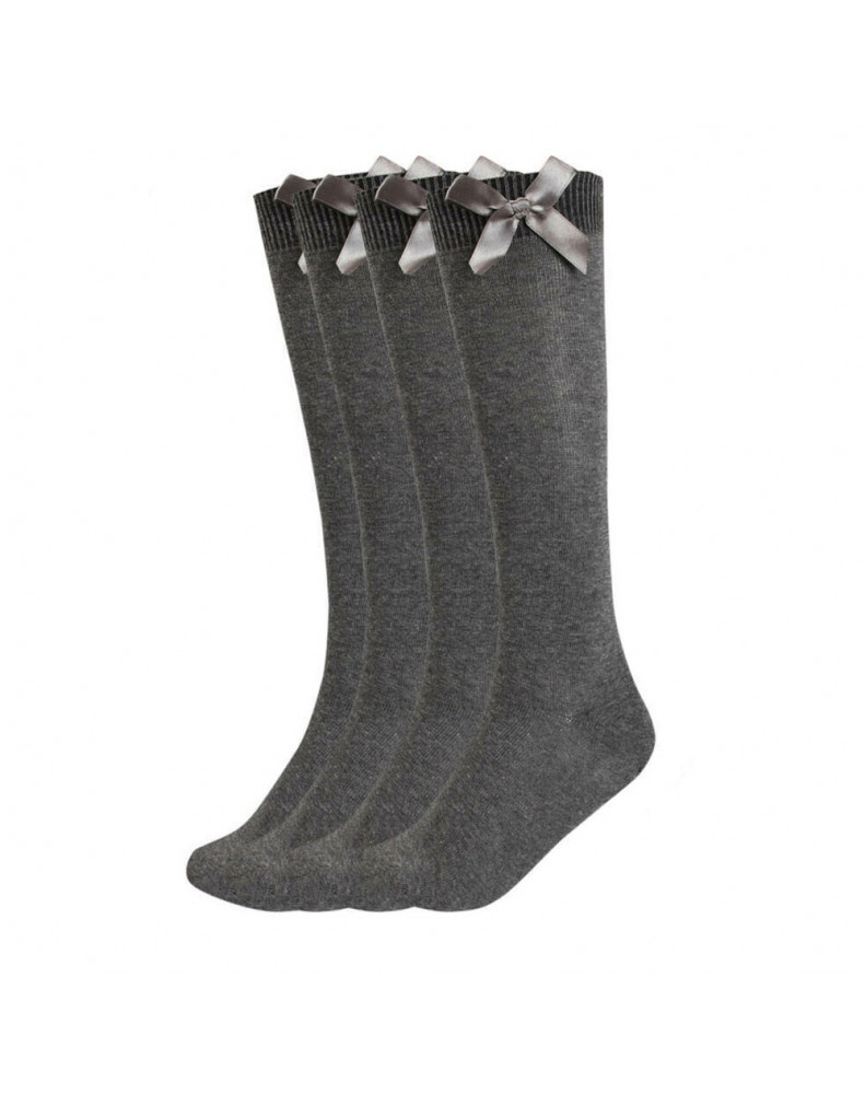 Knee High Socks Bow Grey 